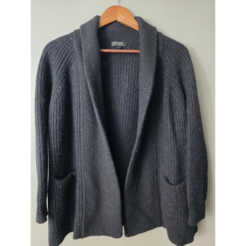 J.Crew Womens Ribbed Shawl Collar Open Front Cardigan Wool Alpaca Gray Medium
